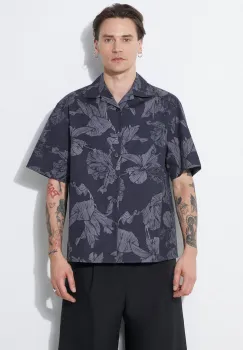 Neil Barrett camasa din bumbac Boxy Bold Flowers Print Short Sleeve Shirt barbati, culoarea gri, regular, MY60214A-Y059-763N imagine