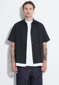 Neil Barrett camasa din bumbac Loose Double Layer Short Sleeve Shirt barbati, culoarea negru, cu guler clasic, regular, MY60218C-Y051-524N imagine
