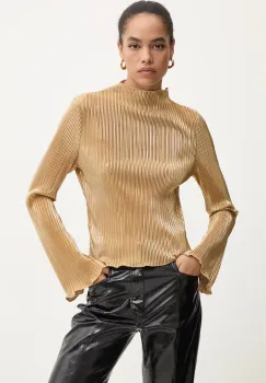 Never Fully Dressed bluza Gold Plisse Top femei, culoarea auriu, neted, NFDTO1576 imagine