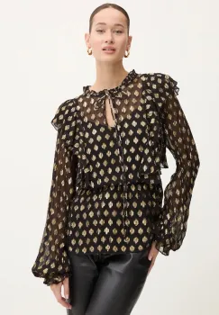 Never Fully Dressed bluza Primrose Blouse femei, culoarea negru, modelator, NFDTO1459 imagine
