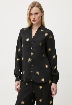 Never Fully Dressed camasa Gold Sun Miley femei, culoarea negru, cu guler clasic, relaxed, NFDTO1492 imagine