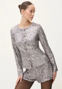 Never Fully Dressed camasa Gunmetal Alexa Sequin Cardigan femei, culoarea argintiu, regular, NFDTO1583 imagine