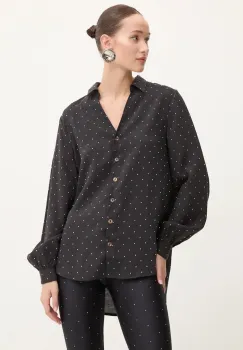 Never Fully Dressed camasa Miley Shirt femei, culoarea negru, cu guler clasic, regular, NFDTO1572 imagine