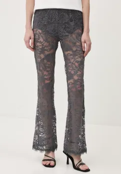 Never Fully Dressed pantaloni Charcoal Lace femei, culoarea gri, evazati, high waist, NFDTR453 imagine