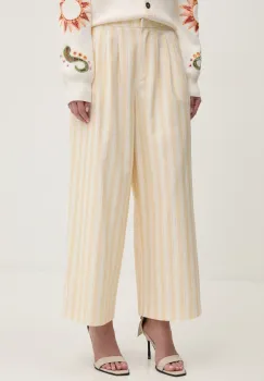 Never Fully Dressed pantaloni femei, culoarea galben, lat, high waist, NFDTR409 imagine