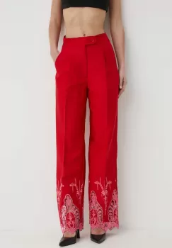 Never Fully Dressed pantaloni femei, culoarea rosu, drept, high waist imagine