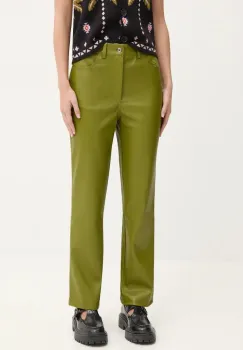 Never Fully Dressed pantaloni femei, culoarea verde, drept, high waist, NFDTR328 imagine