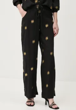 Never Fully Dressed pantaloni Gold Sun Elissa femei, culoarea negru, lat, high waist, NFDTR405 imagine