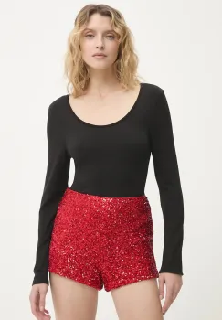 Never Fully Dressed pantaloni scurti culoarea rosu, uni, high waist, NFDTR561 imagine