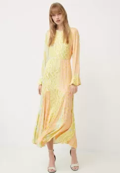 Never Fully Dressed rochie culoarea galben, maxi, evazati imagine