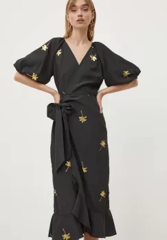 Never Fully Dressed rochie culoarea negru, midi, evazati imagine