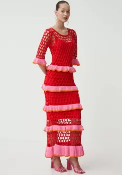 Never Fully Dressed rochie din bumbac culoarea rosu, maxi, drept imagine