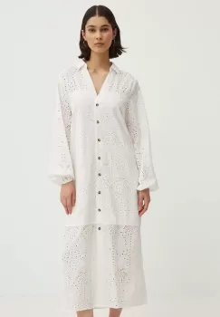 Never Fully Dressed rochie din bumbac Jenna Shirt dress culoarea alb, midi, drept, NFDDR1349 imagine