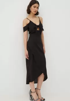 Never Fully Dressed rochie din in Cassie Dress culoarea negru, midi, evazati, NFDDR1420 imagine