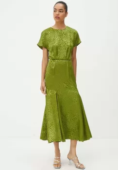 Never Fully Dressed rochie Erin culoarea verde, maxi, evazati, NFDDR1241 imagine