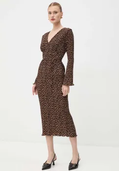 Never Fully Dressed rochie Leopard Celeste Dress culoarea bej, midi, drept, NFDDR1701 imagine