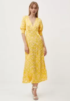 Never Fully Dressed rochie May culoarea galben, maxi, drept, NFDDR1503 imagine