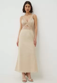 Never Fully Dressed rochie Mimi Dress culoarea bej, maxi, evazati, NFDDR1321 imagine