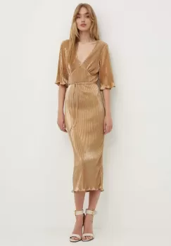 Never Fully Dressed rochie Plisse culoarea auriu, midi, drept, NFDDR1262 imagine