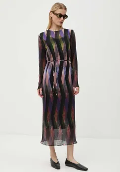 Never Fully Dressed rochie Purple Zig Zag Gaia Plisse midi, evazati, NFDDR1515 imagine