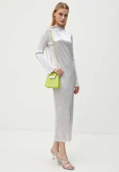 Never Fully Dressed rochie Silver Plisse Sophia culoarea argintiu, midi, drept, NFDDR1588 imagine