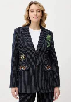 Never Fully Dressed sacou Taylor culoarea bleumarin, un singur rand de nasturi, cu imprimeu, NFDOU449 imagine