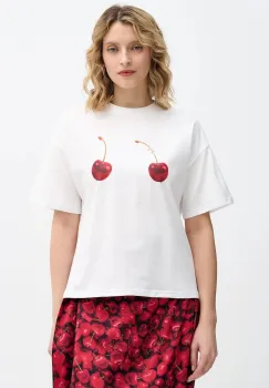 Never Fully Dressed tricou din bumbac Cherry Boob culoarea bej, NFDTO2024 imagine