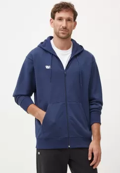 New Balance bluza barbati, culoarea albastru marin, cu gluga, neted, MJ41501NNY imagine