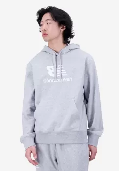 New Balance bluza barbati, culoarea gri, cu gluga, cu imprimeu imagine