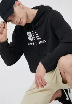 New Balance bluza barbati, culoarea negru, cu gluga, cu imprimeu imagine