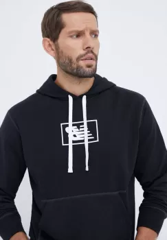 New Balance bluza barbati, culoarea negru, cu gluga, cu imprimeu imagine