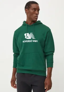New Balance bluza barbati, culoarea verde, cu gluga, cu imprimeu, MT41501NWG imagine