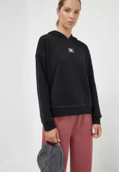 New Balance bluza femei, culoarea negru, cu gluga, cu imprimeu imagine