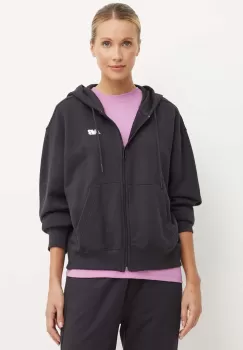 New Balance bluza femei, culoarea negru, cu gluga, cu imprimeu, WJ41501BK imagine