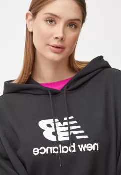 New Balance bluza femei, culoarea negru, cu gluga, cu imprimeu, WT41504BK imagine