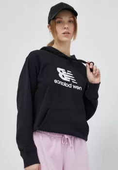 New Balance bluza femei, culoarea negru, cu gluga, modelator imagine