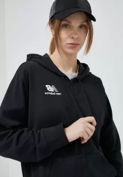 New Balance bluza femei, culoarea negru, cu gluga, neted imagine