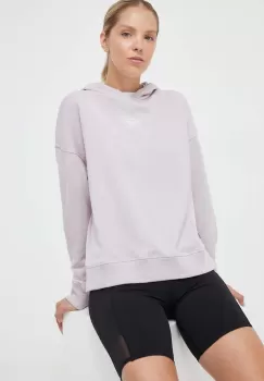 New Balance bluza femei, culoarea roz, cu gluga, cu imprimeu imagine