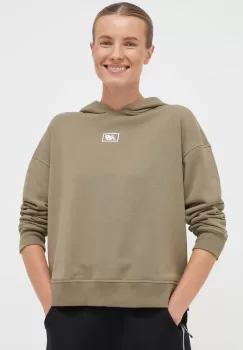 New Balance bluza femei, culoarea verde, cu gluga, neted imagine