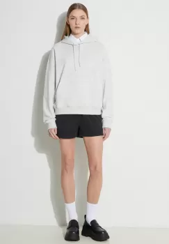 New Balance bluza French Terry Small Logo Hoodie femei, culoarea gri, cu gluga, melanj, WT41507AHH imagine