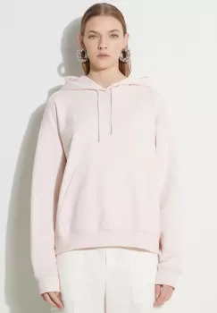 New Balance bluza French Terry Small Logo Hoodie femei, culoarea roz, cu gluga, cu imprimeu, WT41507OUK imagine