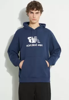 New Balance bluza Sport Essentials barbati, culoarea albastru marin, cu gluga, cu imprimeu, MT41501NNY imagine
