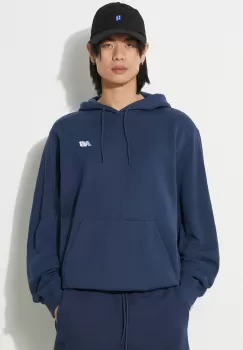New Balance bluza Sport Essentials barbati, culoarea albastru marin, cu gluga, cu imprimeu, MT41508NNY imagine