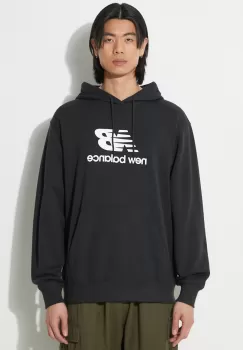 New Balance bluza Sport Essentials barbati, culoarea negru, cu gluga, cu imprimeu, MT41501BK imagine