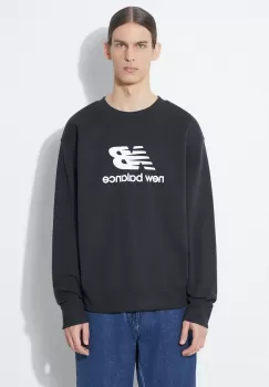 New Balance bluza Stacked Logo French barbati, culoarea negru, cu imprimeu, MT41500BK imagine