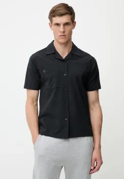 New Balance camasa culoarea negru, cu guler clasic, regular, MT51523BK imagine