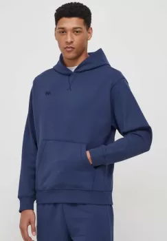 New Balance hanorac de bumbac barbati, culoarea albastru marin, cu gluga, cu imprimeu imagine