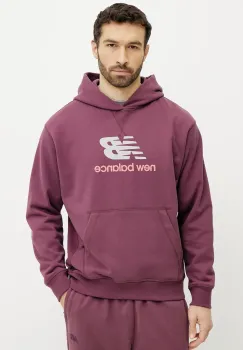 New Balance hanorac de bumbac barbati, culoarea bordo, cu imprimeu, MT51512FDP imagine
