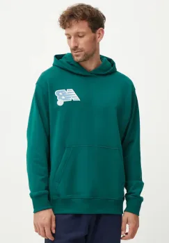 New Balance hanorac de bumbac barbati, culoarea verde, cu gluga, neted, MT43563MHN imagine