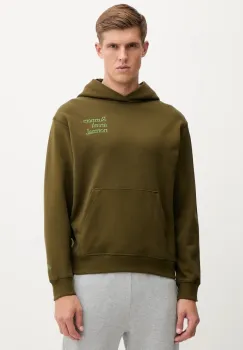 New Balance hanorac de bumbac culoarea verde, cu gluga, cu imprimeu, MT53918WDL imagine